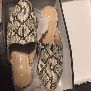 Chinese laundry snakeprint heel mules